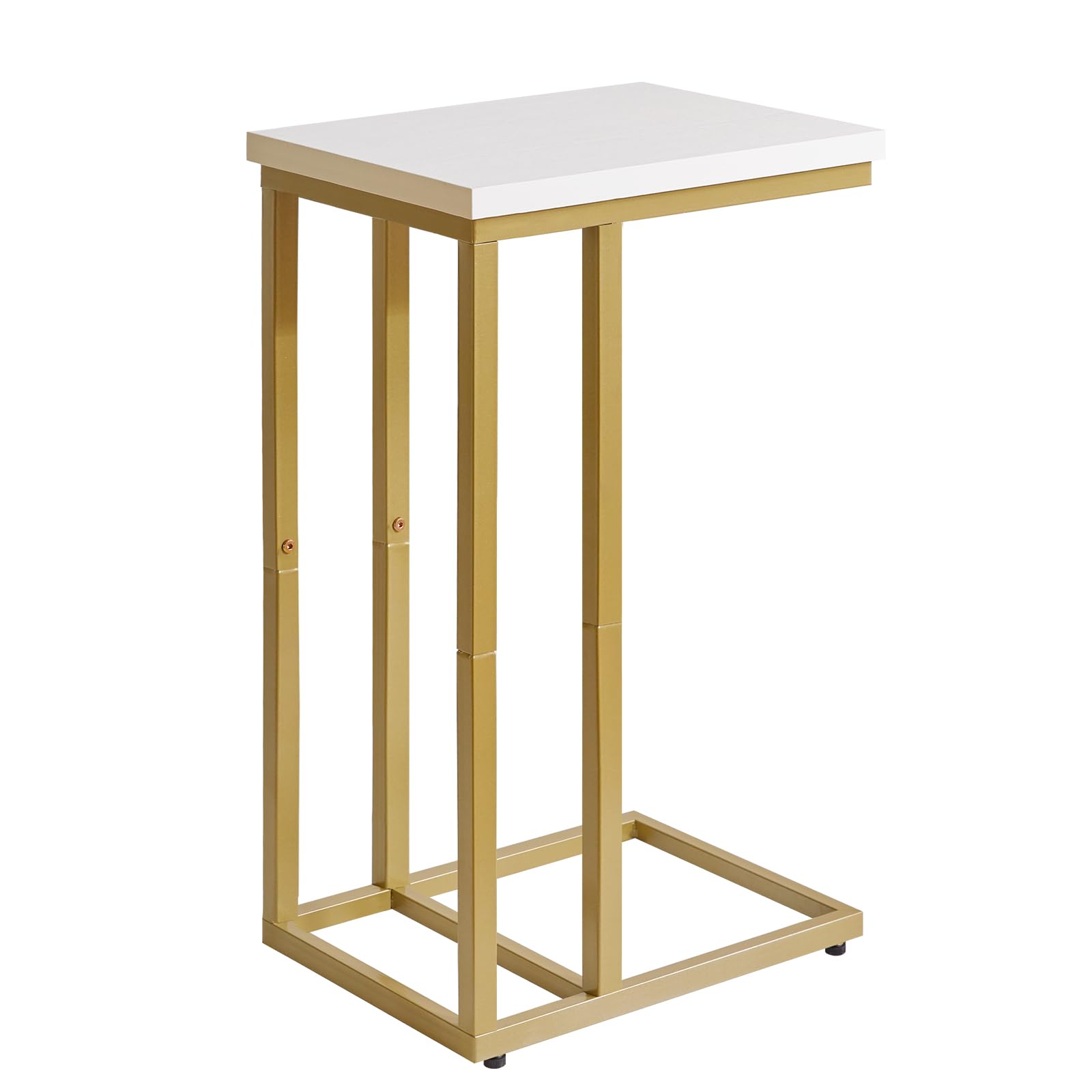 Aibiju Small Side Tables C Shaped, End Table, Small Table Stand for Living Room Bedroom, Little Bedside Table 16x12x25 inch White+Gold YD-TM051WG
