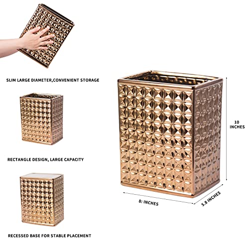 2.3 Gal Trash Can For Bathroom, Small Office Garbage Can For Kitchen, Slim Rectangular Waste Bin, Ceramic, Bronze #TOP2