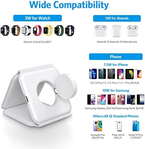 Newest 3 in 1 Wireless Charging Station, Brifit Foldable Fast Wireless Charger Stand Magnetic Wireless Charger Pad for iPhone 14/13/12/11 Samsung Galaxy AirPods 3/2/Pro Apple Watch 8/7/6/5/SE/4/3/2
