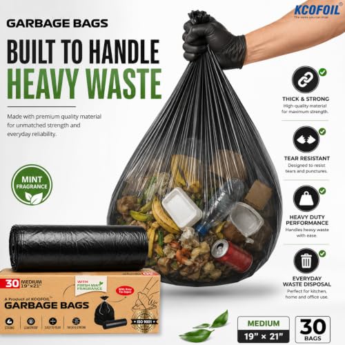Image of Scented Garbage Bags Medium 19 x 21 Inches 90 Count Plant-Based Biodegradable Heavy Duty Dustbin Bags Trash Bags with Detachable Drawstrings for Dry & Wet Waste