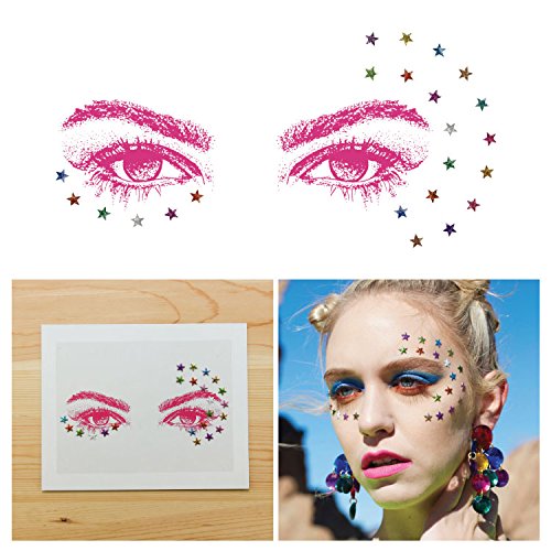 Tattify Face Jewels, Rhinestone Rave Colorful Stars (Set of 1) Self-Adhesive and Easy To Stick On Eye Gems and Rocks, Long Lasting and Waterproof