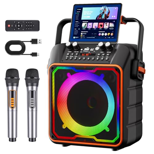 Glovios Karaoke Maschine mit 2 Mikrofonen für Erwachsene und Kinder Bluetooth Lautsprecher mit Vorverstärker für Mikrofone, Tragbare Karaoke Anlage Bluetooth Party Karaoke Box