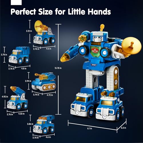 hahaland Toys for 5 Year Old Boy Birthday Gift, Stem Boys Toys 6 Year Old Boy Gifts, 5 in 1 Building Take Apart Trucks Transform to Robot Kids Ages 5-8, Montessori Creative Educational Drill Screw Set by hahaland - Image 9