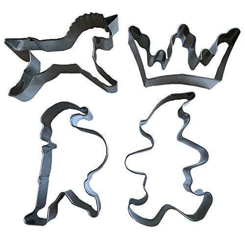 Lot de 4 Acier inoxydable Nain de Conte de Fées Licorne STAEDTLER 093119 Emporte-pièce forme Biscuit Forme Emporte-Pièces À Biscuits Pâtisserie Tampon de Royal House marchandises Cover