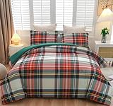 Ylehoc Buffalo Plaid Comforter Sets Queen Red Green Colorful Scottish Tartan Plaid Bedding Sets 3 Pi