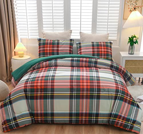 Ylehoc Buffalo Plaid Comforter Sets Queen Red Green Colorful Scottish Tartan Plaid Bedding Sets 3 Pieces 1 Checkered Comforter And 2 Pillow Shams For Adults Lightweight Breathable For Bedroom Sofa #TOP4