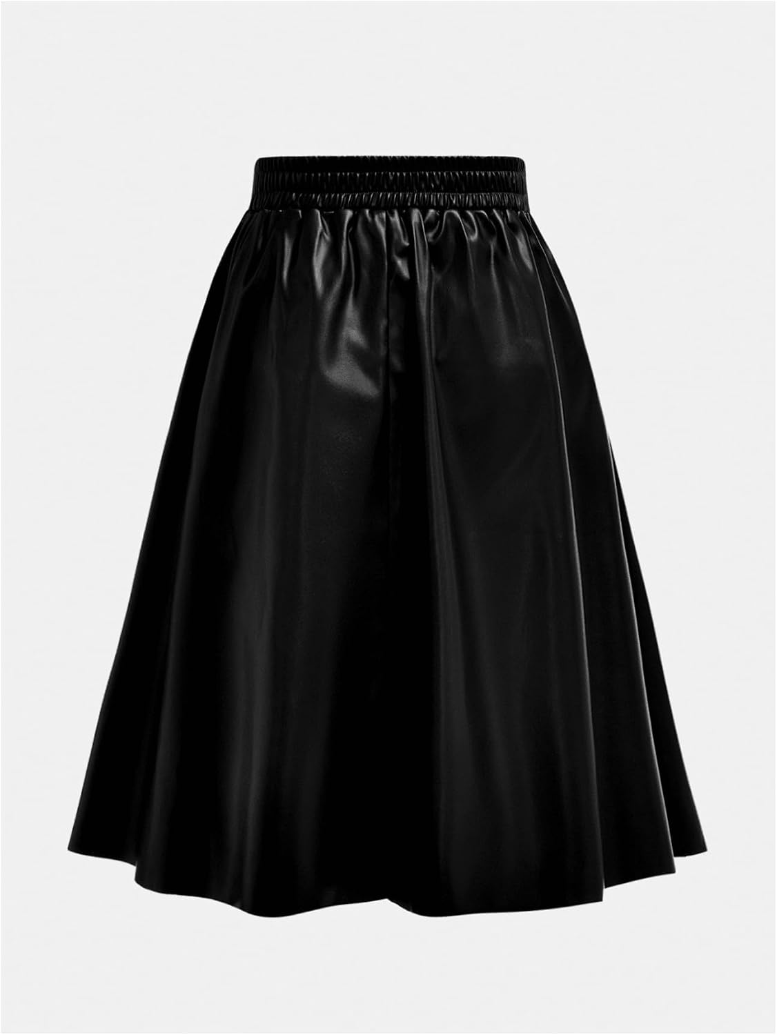 SweatyRocks Girl's PU Leather Flared Midi Skirt High Waisted Skater A Line Skirts