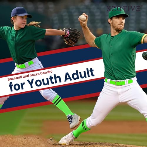 Image of XZQTIVE Baseball Softball Socks and Belt Combo Set Adjustable Softball Socks and Elastic Belt for Kids Youth Adult