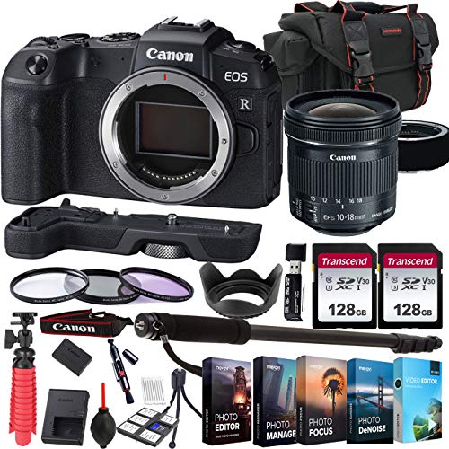 Canon EOS RP Mirrorless Camera with EF-S 10-18mm f/4-5.6 is STM + 256GB Memory + Extension Grip + Photo Editing Software + Accessory Bundle (27pcs)