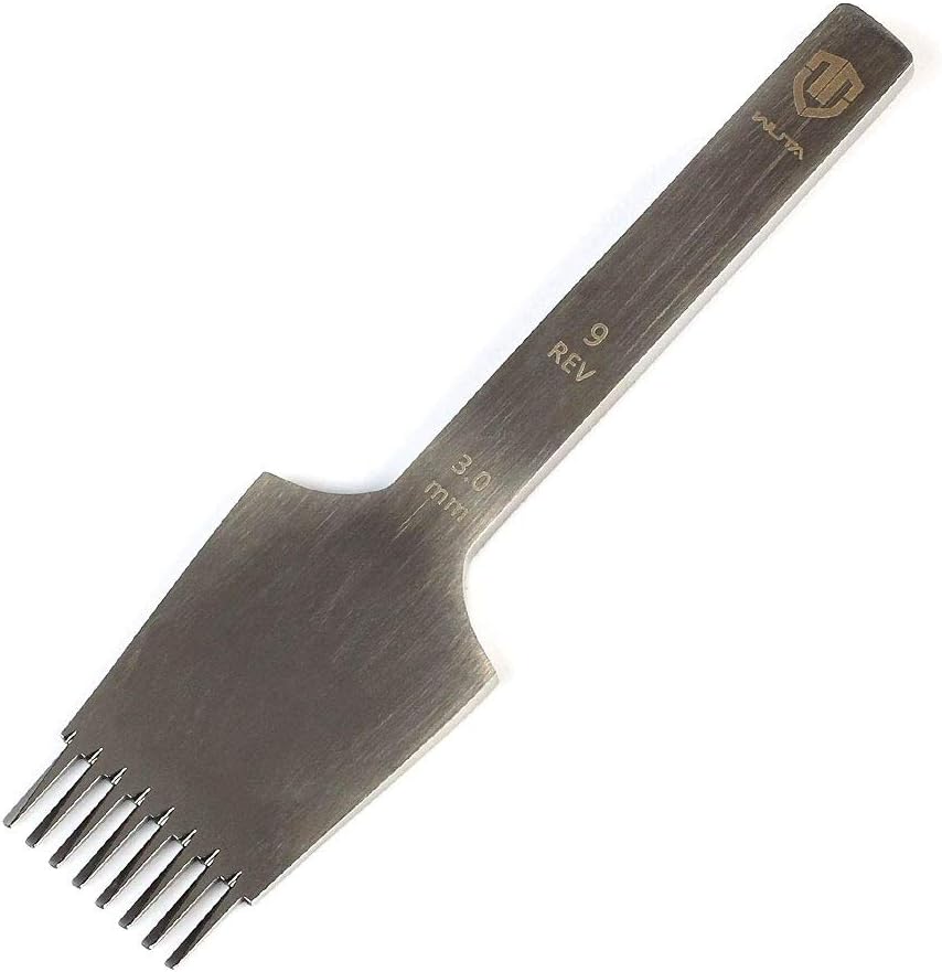 WUTA Leather Die-Steel Chisel Leather Hole Punch French Style Pricking Iron Sharp Leather Punching Tool (3.0mm-8 Teeth,Reverse)