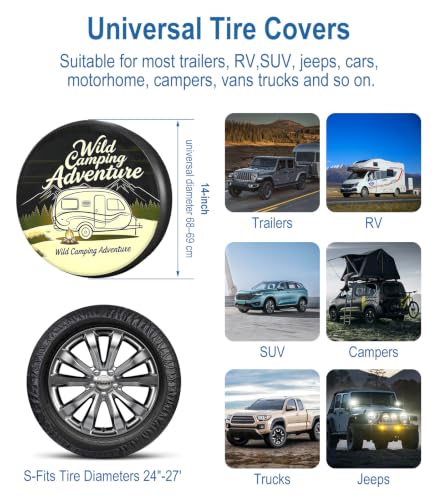 Image of RV Spare Tire Cover Wild Camper Adventure 17in Waterproof Universal Fit