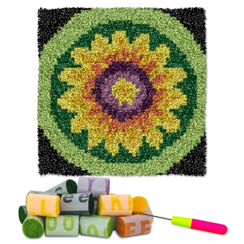 Image of YP Sunflower Latch Hook Rug Kit for Adults Beginners - 12x12 Inch DIY Craft Crochet Rug, Beginner-Friendly Art Project for Home Decor, Easy-to-Make Needlecraft Kit