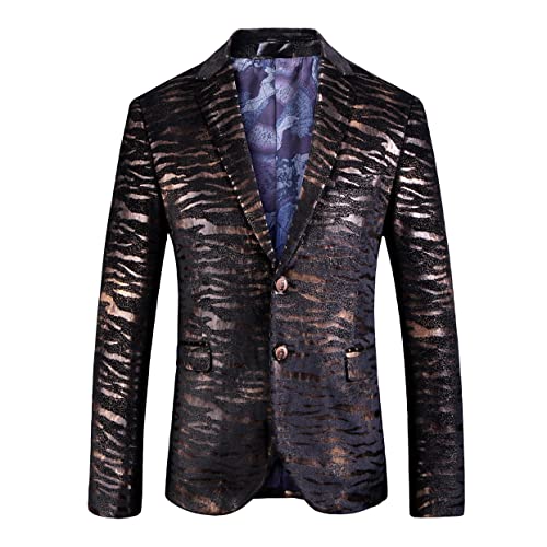 Image of Uneihoiz Men's Stylish Leopard Print 2 Button Premium Blazer Suit Jacket Medium Black Gold