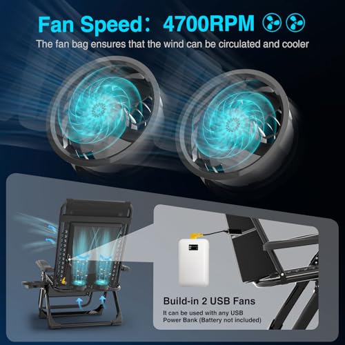 image for Suteck Zero Gravity Chair with Fans, Reclining Camping Lounge Chair w/