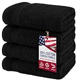 American Veteran Towel, Hand Towels for Bathroom Set of 4, 100% Cotton Turkish Hand Towel Sets, Soft Hand Face Towels, Black Hand Towels