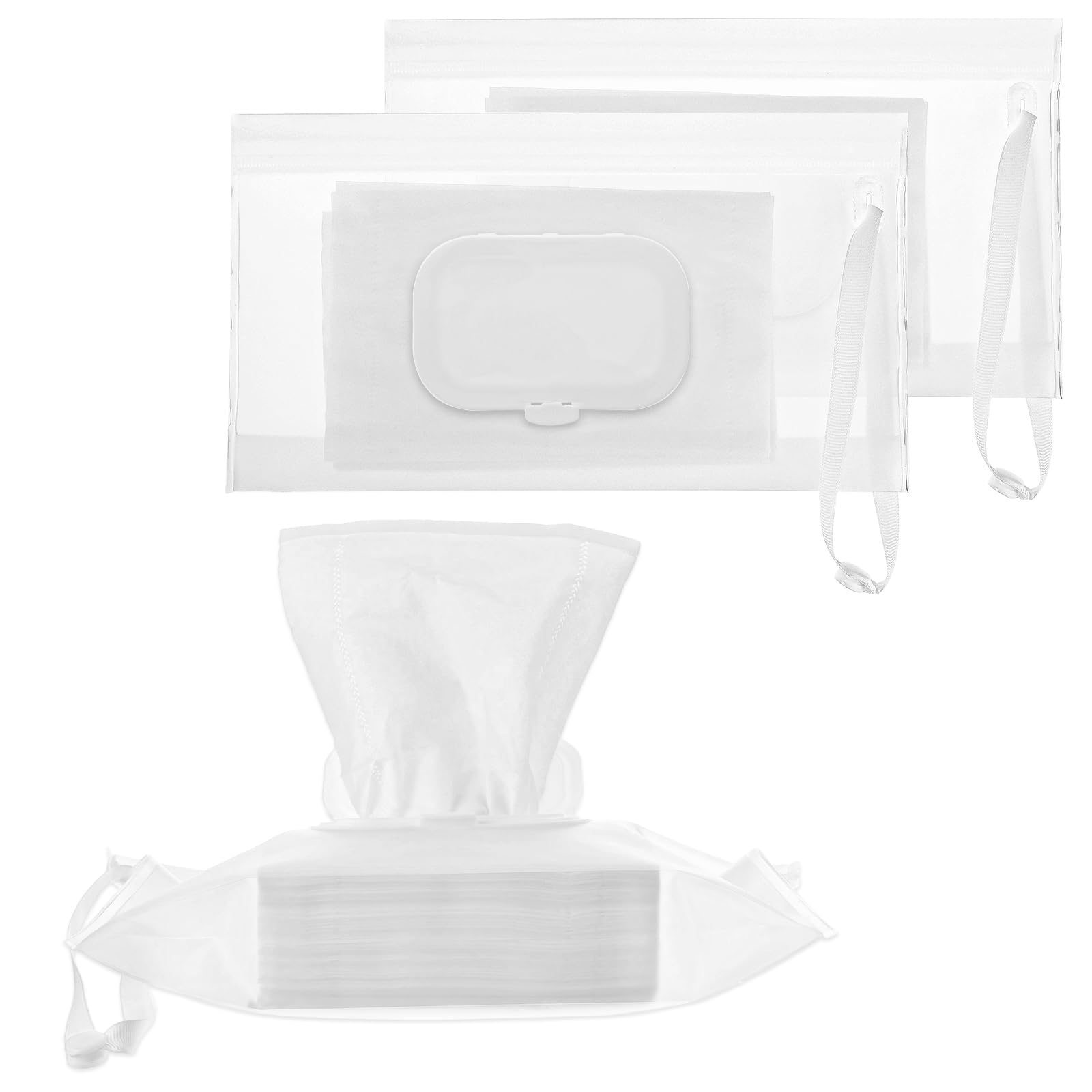 Photo 1 of ***MISSING ONE PART***JIYIN Portable Wet Wipe Pouch Dispenser, 3 Pcs Clear Wipe Dispenser Reusable Refillable Wipe Holder Flushable Baby Wipe Case Wipes Container for Travel Strollers Backpacks Wallets(Square Cover)
