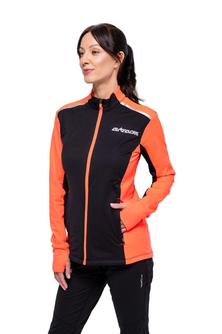 Airtracks Damen Winter Funktions Laufshirt Langarm Pro Line - Thermo Running Sweatshirt - Fleece T-Shirt - Warm - Winddicht - Atmungsaktiv - Reflektoren - Durchgehender Reißverschluß
