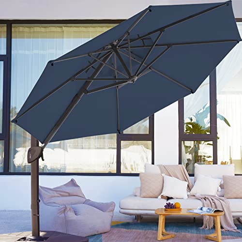 VINEY BANQUET 11FT. 2 Tier Aluminum Cantilever Umbrella Offset Patio Umbrella Outdoor Market Umbrellas | 360° Rotation & Infinite Tilting System | Fade Resistant Solution Dyed Canopy (Classic Blue)