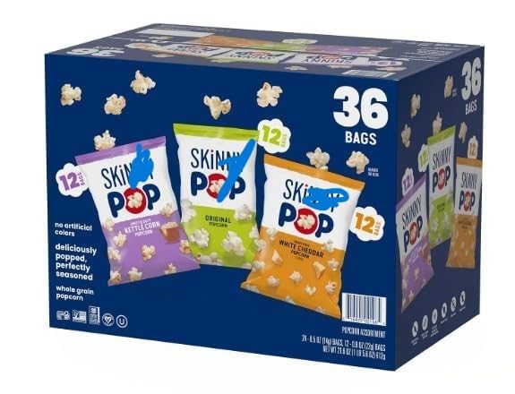 Skiinny real Pop Popcorn Variety Pack - Snack Bags Assortment Box BULK