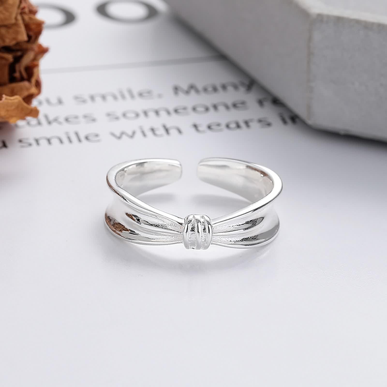 Anelli di fidanzamento da donna, anelli di fidanzamento in argento 925, misura regolabile, con fiocco e nodo, vestibilità comoda