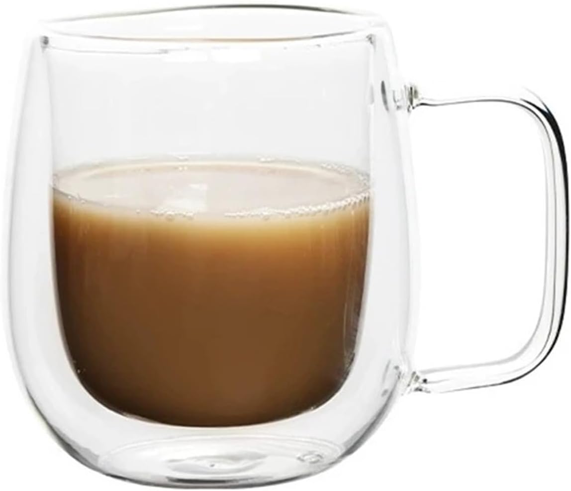 1pc Double Wall Glass Coffee Cup With Handle 150-350ml Glass Mug Fit For Cold Juice Milk(350ml)