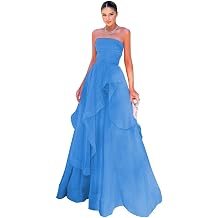 Strapless Prom Dresses Tiered Ruffle Tulle Formal Gowns for Womens 2025 A-Line Corset Tube Evening Party Gown