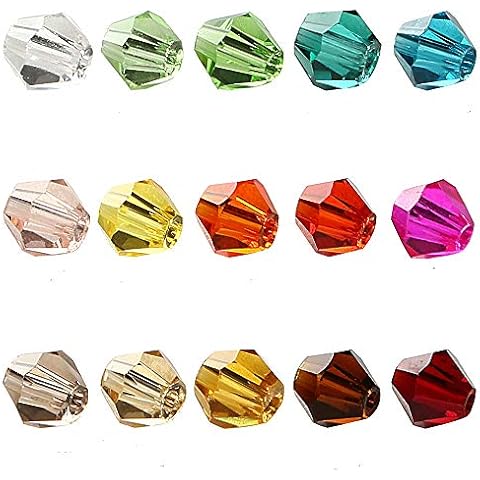 BRCbeads Crystal Glass Beads Finding Spacer Charms 1500pcs Faceted Bicone Shape 4mm Assorted Colors include Plastic Jewelry Container Box Wholesale Mix lot for jewelery making Cover