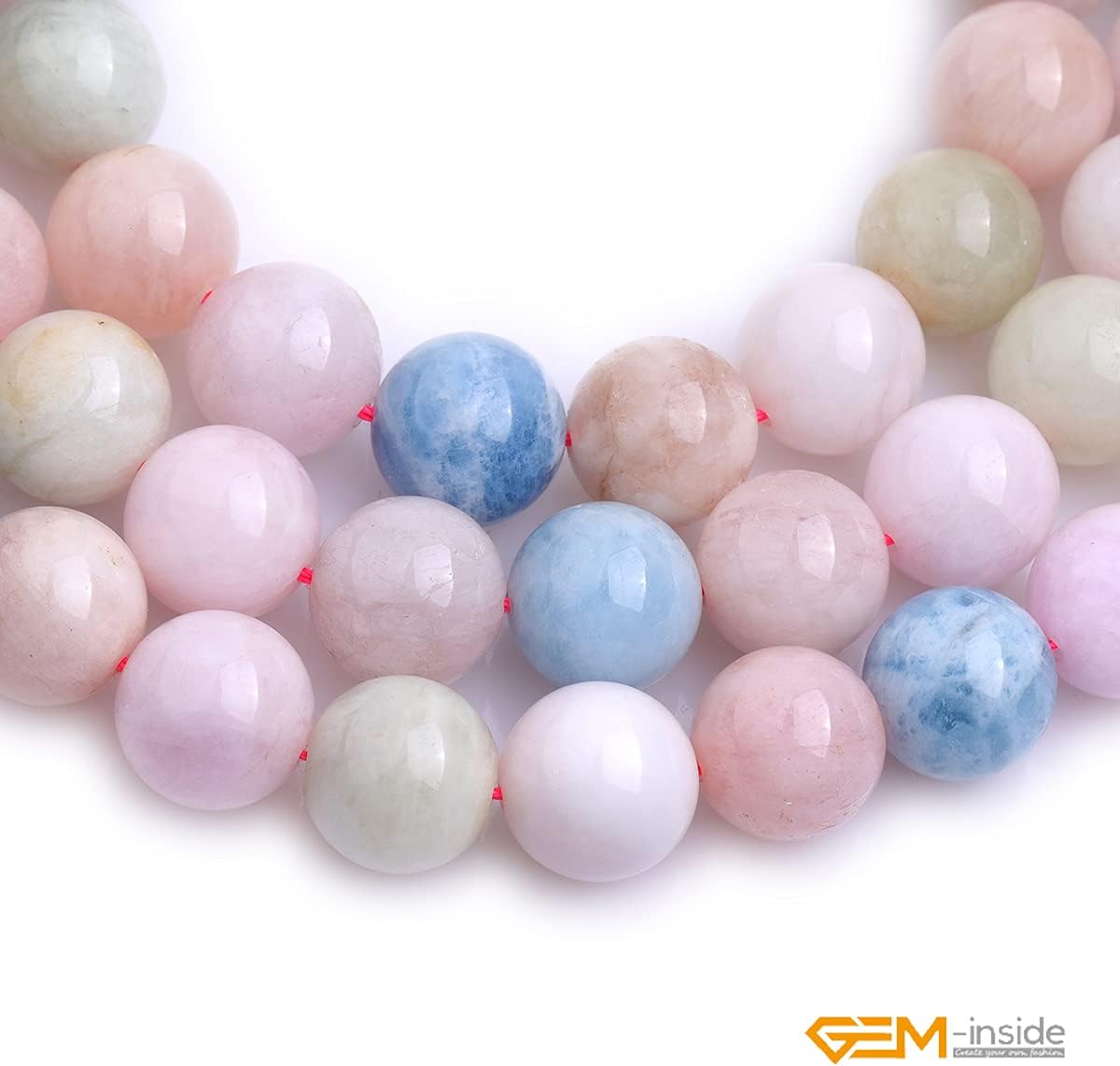 GEM-Inside Natural 14mm Smooth Surface Round Multicolor Morganite Morgan Stone Gemstone Beads for Jewelry Making 15"