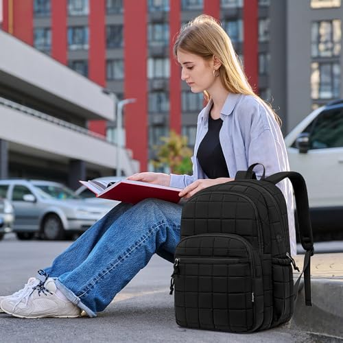 Image of kadilong 17.3 Inch Laptop Backpack for Women College Travel,Quilted Daypack Bookbag for School Teen Girls Mochilas Mujer,Black