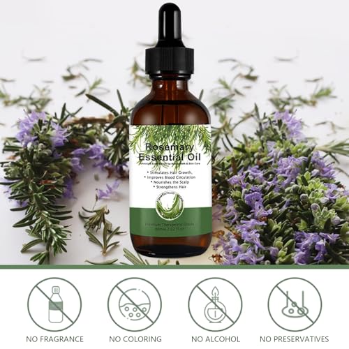 Organic Rosemary Oil- Rosemary Essential Oil for Hair Growth-60ML Pure Rosemary Oil,Hair Care Essential Oil Strengthens Hair Roots and Nourishes the Scalp for Women&Men - Image 2