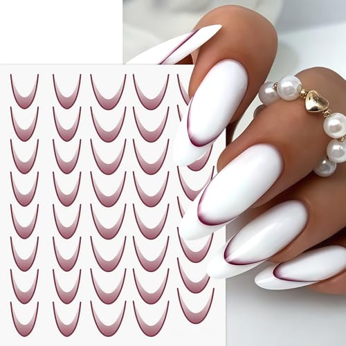 18Sheets Gradient Color French Tip Line Nail Stickers 3D Self-Adhesive Colorful Geometric Curve Lines Nail Decals Colorful Curved Nail Designs Wave Stripe Guide Nails Supplies for Women DIY Nail Decor