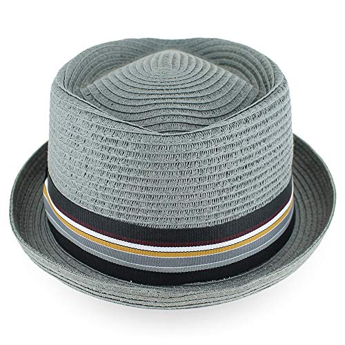 Image of Belfry Men /Women Summer Straw Pork Pie Trilby Fedora Hat in Blue, Tan, Black