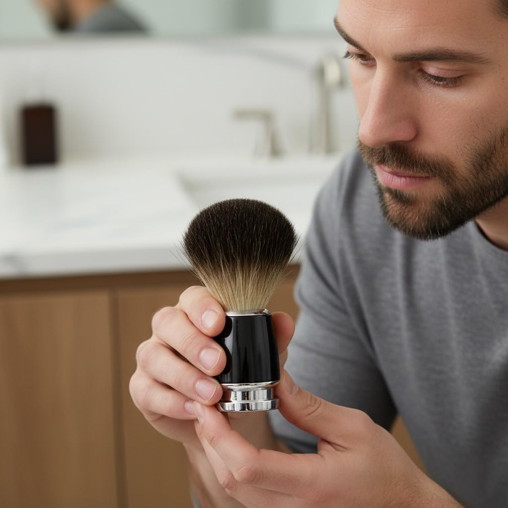 Pennello da barba in 100% puro pelo di tasso, fatto a mano, in legno, per tutti i tipi di pelle, strumento personale e professionale per parrucchieri, rasatura a umido, VINTAGE BARBER LONDON (nero)