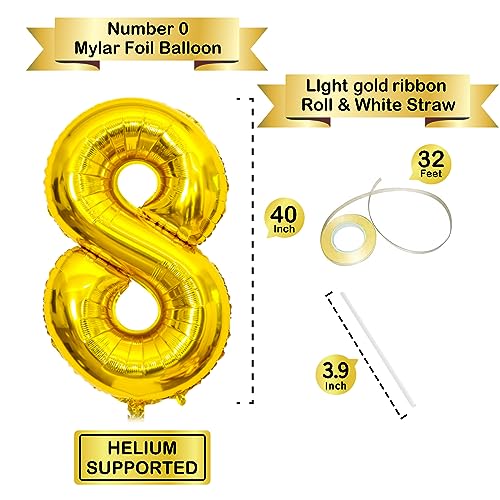 Image of 40 Inch Gold Number Balloons, Helium Mylar Foil Number Balloons for Birthday, Number 8 Balloon for 8st Birthday Decorations for Kids, Anniversary Party Decorations Supplies