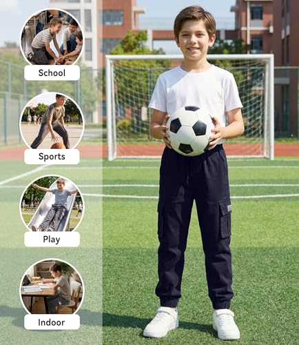 Image of TLAENSON Boys Cargo Joggers Pants Elastic Waist Casual Jogging Trousers Bottom for Kids 6-16 Years