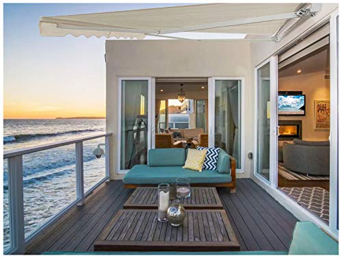 Xkh- Ivory Retractable Awning (Manual) Aluminum Water-Resistant Polyester 13'×8' Patio Sun Shade W/Hand Crank Pole For Outdoor Home Motorhome Rv Restaurants Travel Camper [P/N: Sf-Ht13X8-Ivory] #TOP3