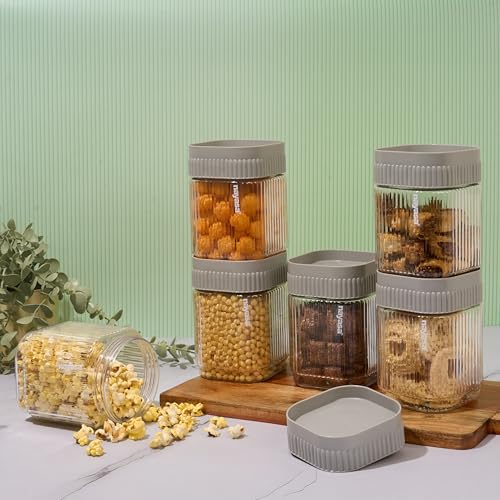 Image of Nayasa Refresh Container 750 ML BPA Free Food Grade Airtight Kitchen Storage Stackable Containers- Set Of 6 | Grey