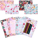 Janlaugh 4 Pack Pencil Pouch for 3 Ring Binder Bulk Flowers Binder Pencil Pouch with Zipper 3-Holes Pouches Durable Clear Zipper Top Bag for Classroom Teacher Office Supplies