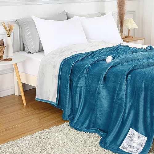 GAOMON Electric Heated Blanket Throw, Super Cozy Soft Flannel Heated Throw with 4 Fast Heating Levels & 10 Hours Auto Off, Machine Washable, ETL Certification, Home Office Use(Queen, Teal)