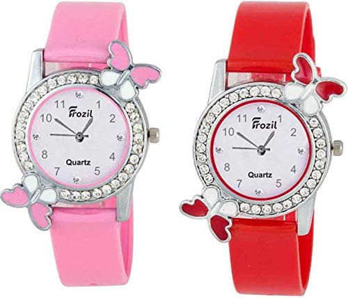 FROZILAnalogue Pink Red Butterfly Dial Watch Combo for Girl (BF P-R)