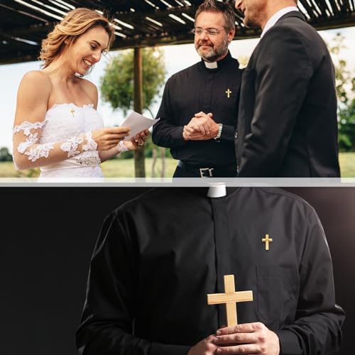 Zeyune 50 Sets Cross Pins Bulk Gold Metal Cross Lapel Pins with Cards and Organza Bags Small Religious Christian Enamel Brooch for Men Women Christian Chaplain Funeral Church Activities Gift3