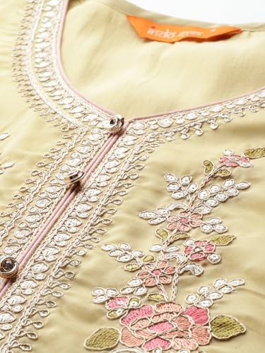 Image of INDO ERA Women Organza Straight Ethnic Motifs Embroidered Kurta And Pant With Dupatta Set (KH9YL10613)