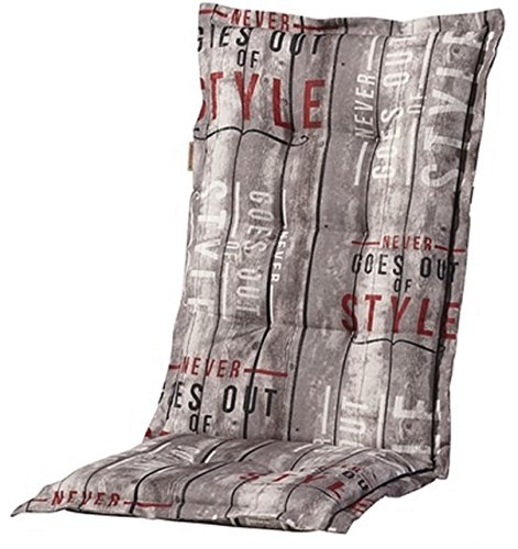 Madison 8 cm Luxus Hochlehner Auflage C 067, grau gestreift mit Schrift