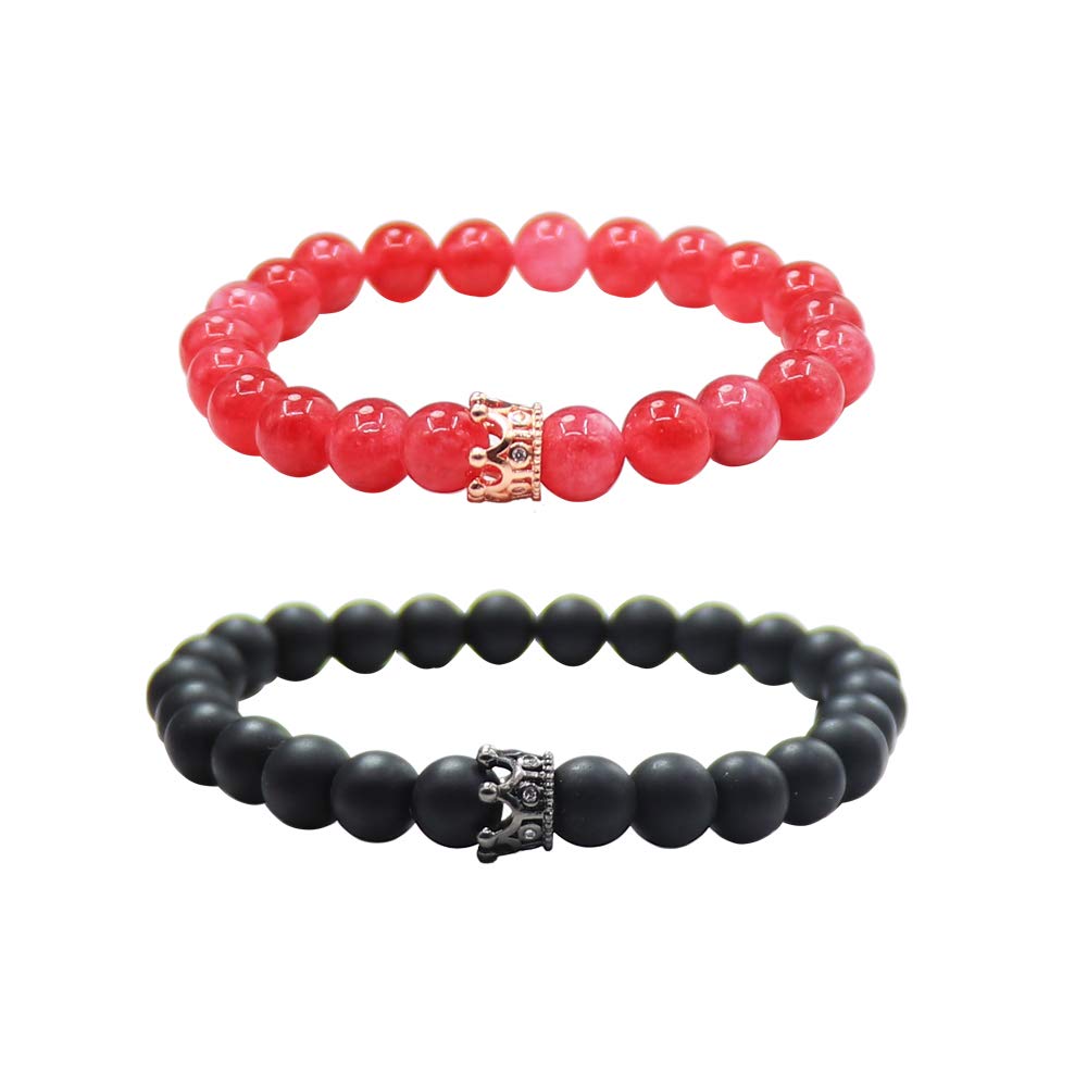 UEUCDistance Couple King and Queen Crown Bracelets, His Friendship, 8mm Beads, Bangle Bracelet, Stone