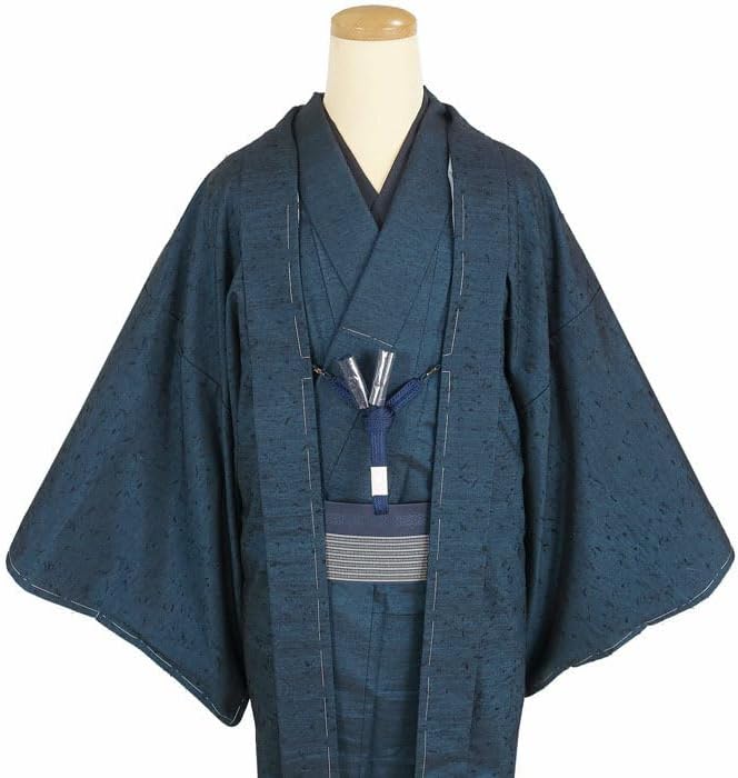 男物紬アンサンブル しつけ糸付き 羽織髭紬 長着無地 身長１７４ｃｍ位 角帯 羽織紐 正絹 11466