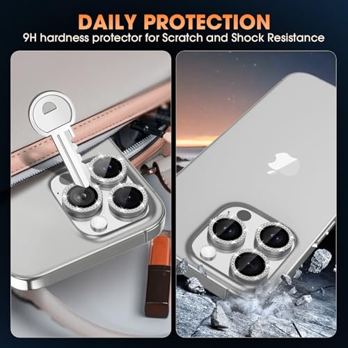 Image of Tempered Glass For Iphone 16 Pro /16 Pro Max Camera Lens Protector Bling Individual Metal Diamond Ring 9H Hardness Scratchproof Protector, Stylish Phone Accessories, Case Friendly (Gray Diamond)