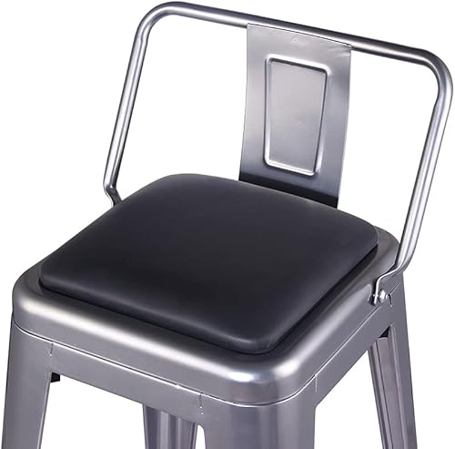 Miniatura 9 de GIA Taburete de metal con respaldo bajo de altura de mostrador de 24 pulgadas con asiento de cuero vegano, color plateado