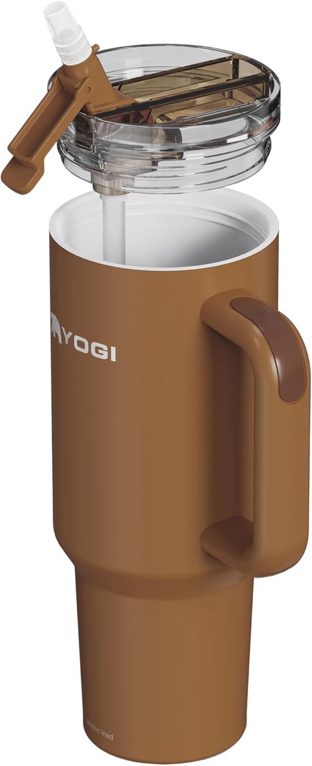 YOGI 40oz Tumbler with Straw - Amber | Ceramic lined, nickel allergy safe, ergonomic hand…