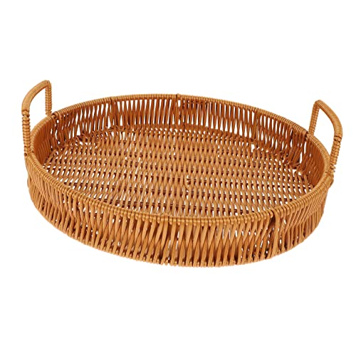 Imitation Rattan Woven Bread Basket Sturdy Food Storage Container for Fruits Snacks and Breads Design for Home Decor and Kitchen Organization