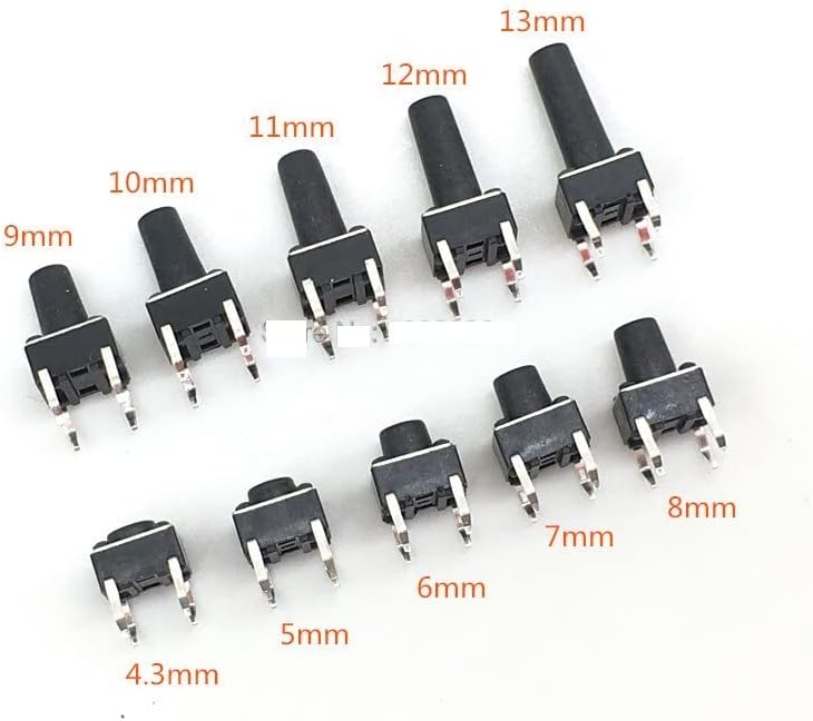 Replacement Parts Tact Switch 100pcs 10models 6 * 6 Tact Switch 6x6 on Off Tactile Push Button Switch Kit Height: 4.3MM-13MM 4Pin Micro Switch 6x6 Key Switch